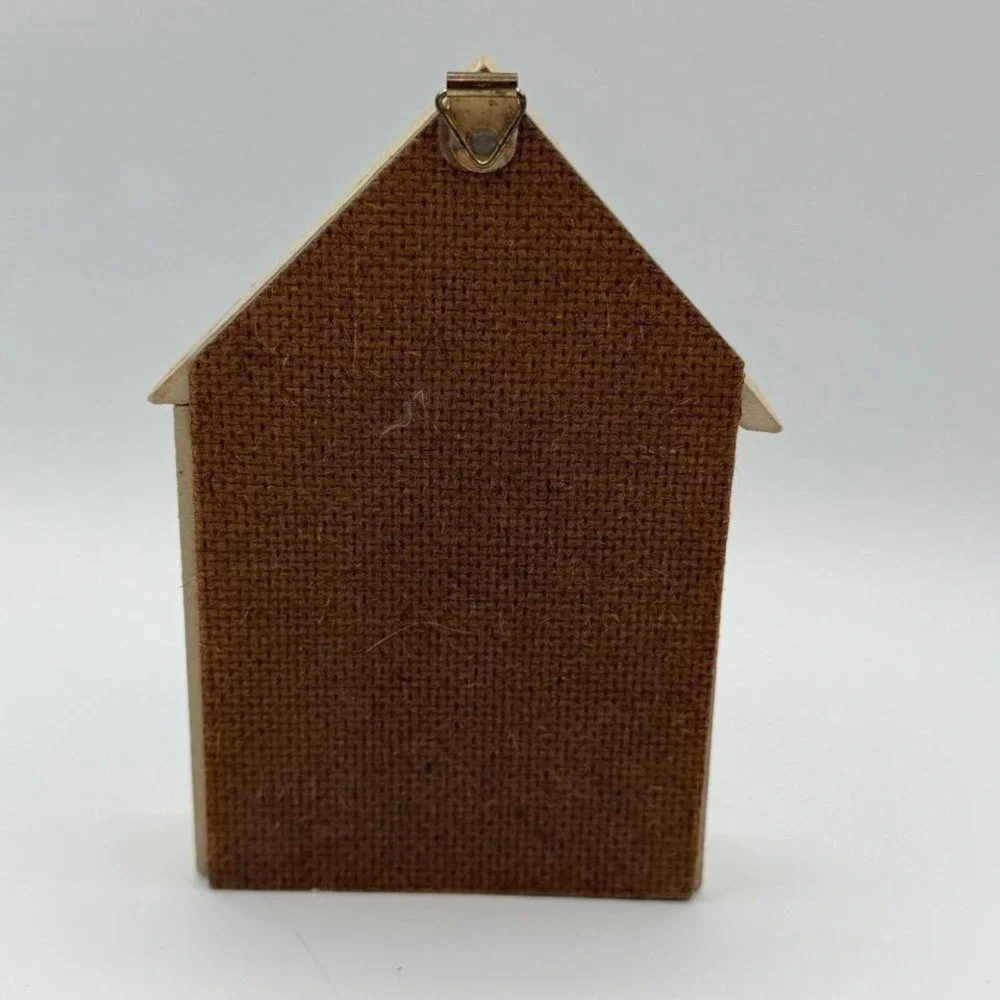 Vintage Folk Art Wooden House Shelf Diorama Welcome Cat Fireplace Decor 5